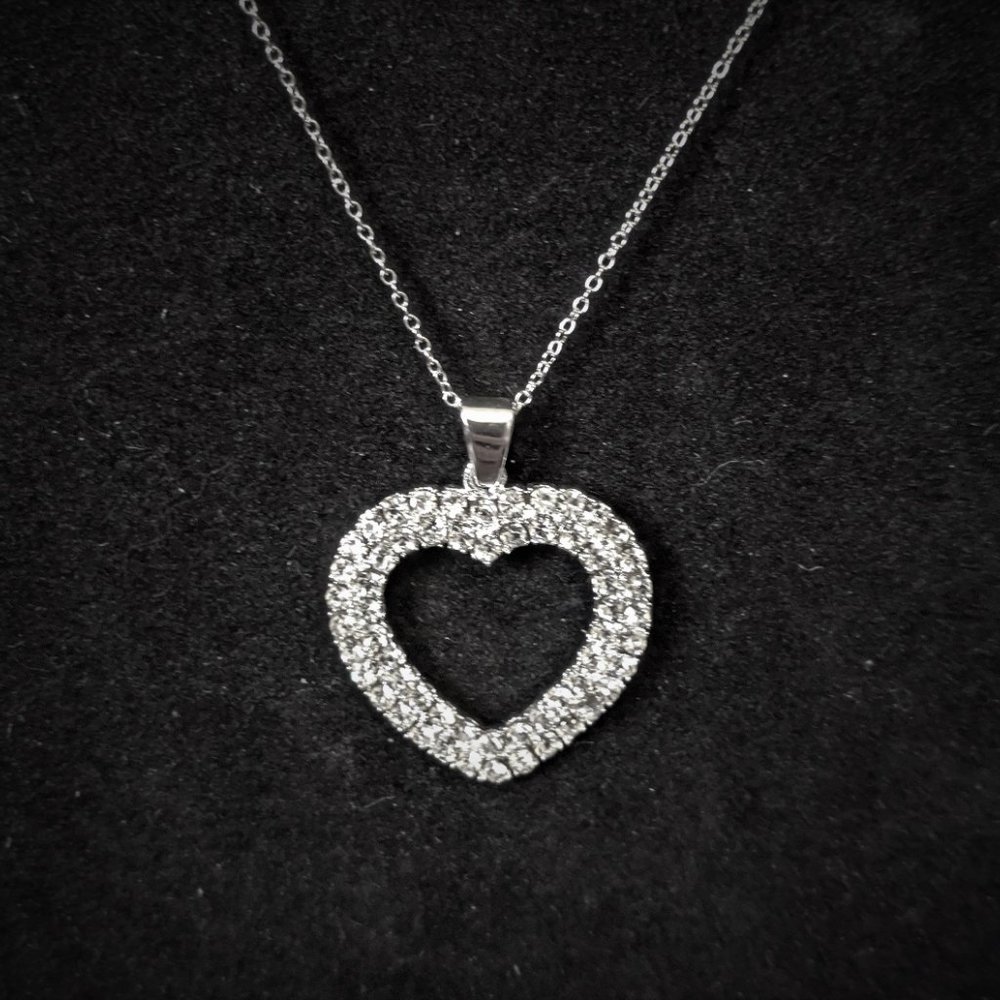 Sterling Silver CZ Heart Necklace - Picture 3 of 5
